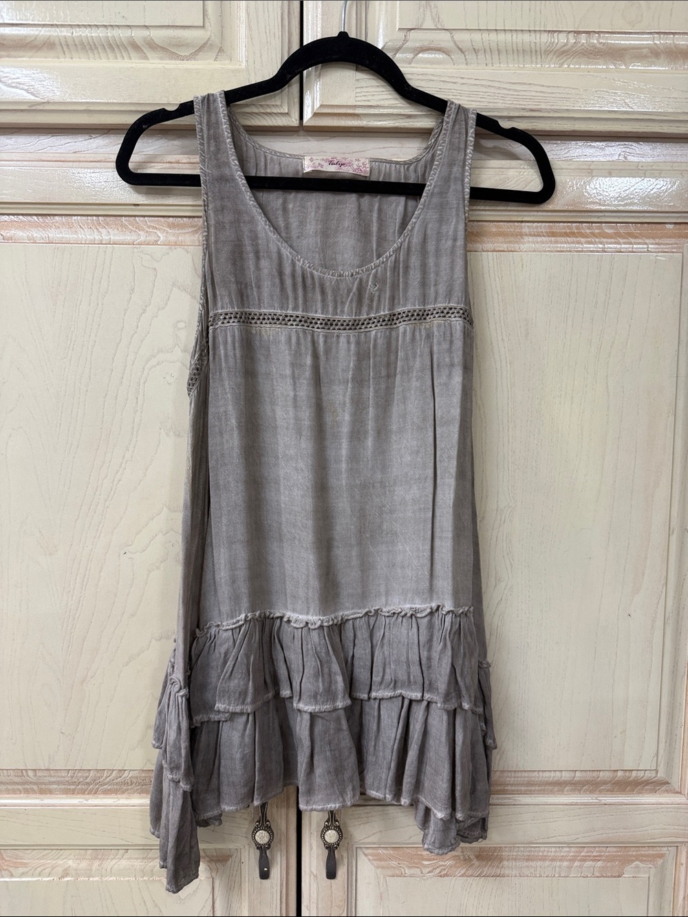 Washed Gray Sleeveless Ruffle Tunic Top